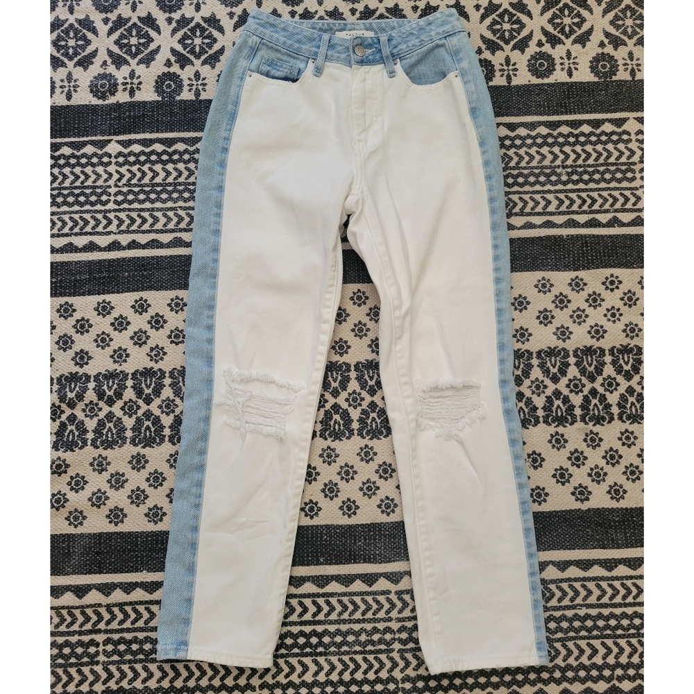 Pacsun High Rise Crop Mom Jeans Women's Sz 24 White with Blue Denim Distressed